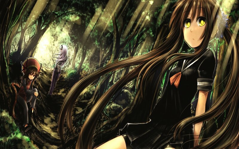 Anime Girls in Forest — Green, Dramatic