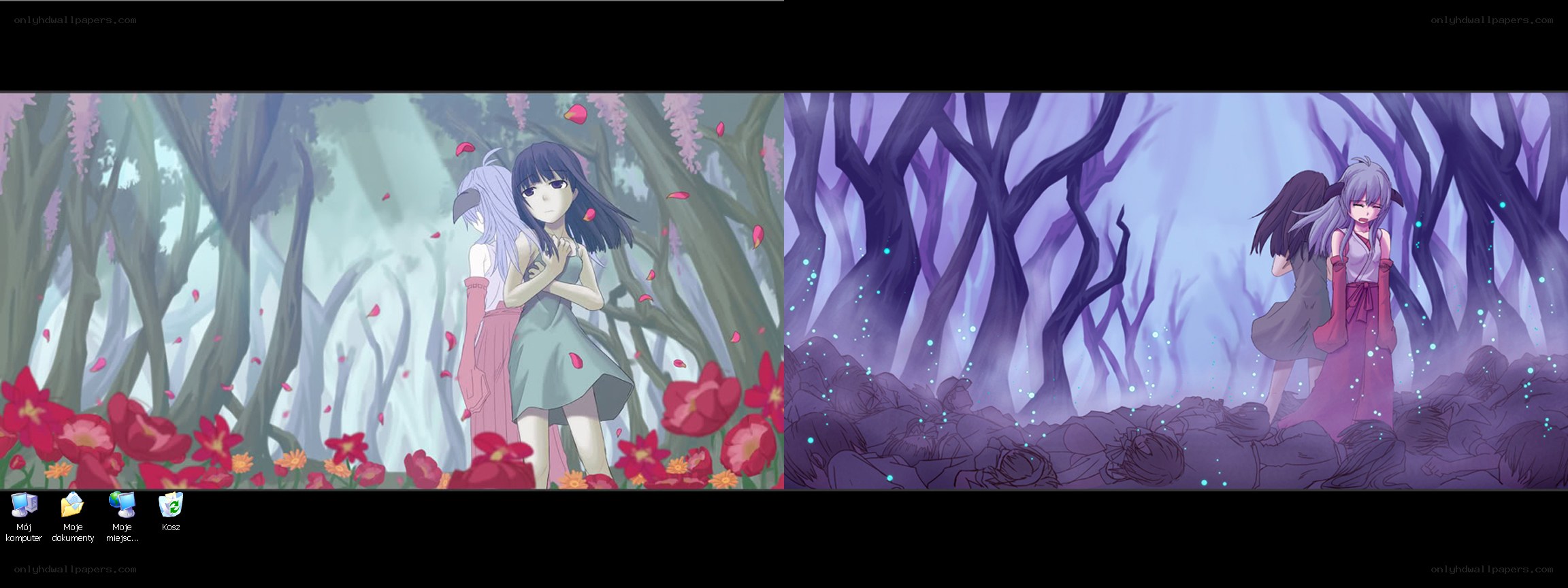Anime girls in forest scenes