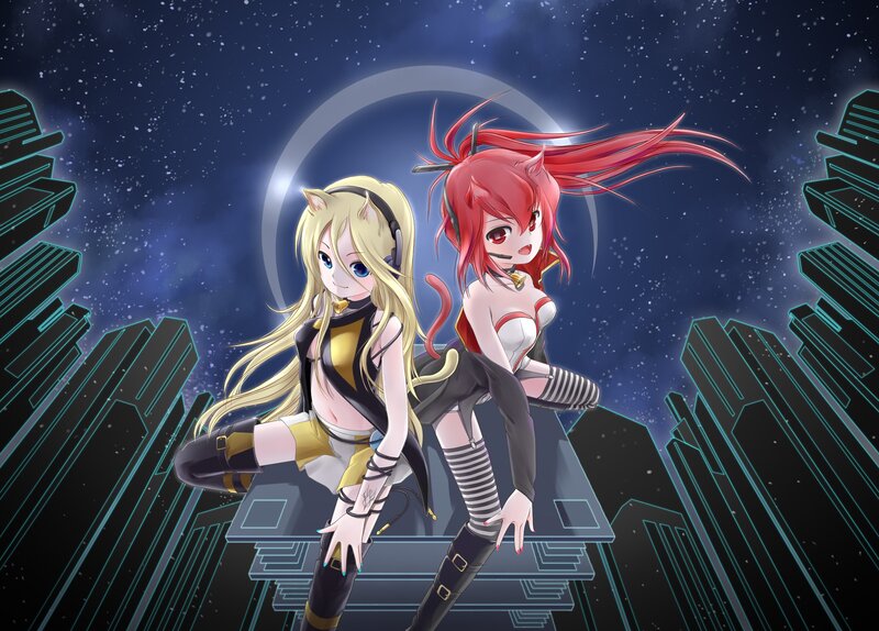 anime girls in futuristic city
