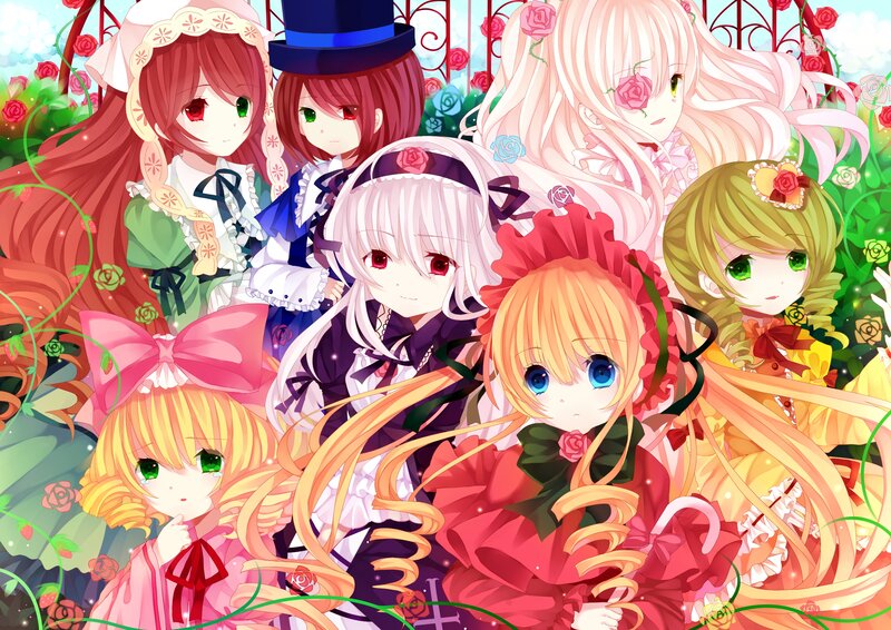 Anime Girls in Garden — Pink, Cheerful