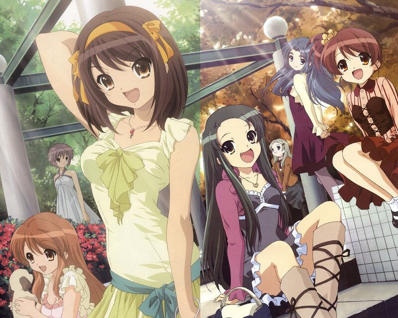 anime girls in garden scene