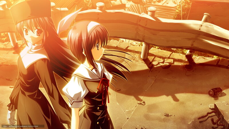 Anime girls in golden light