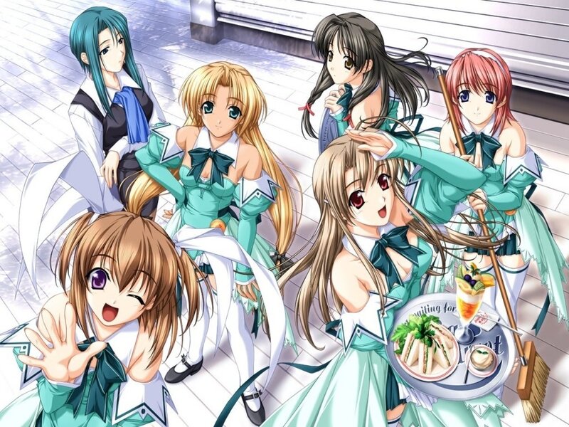 anime girls in green uniforms
