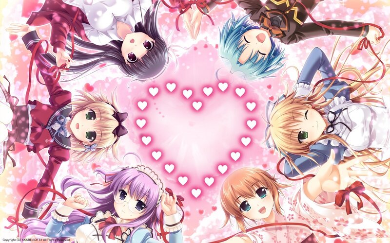 anime girls in heart formation