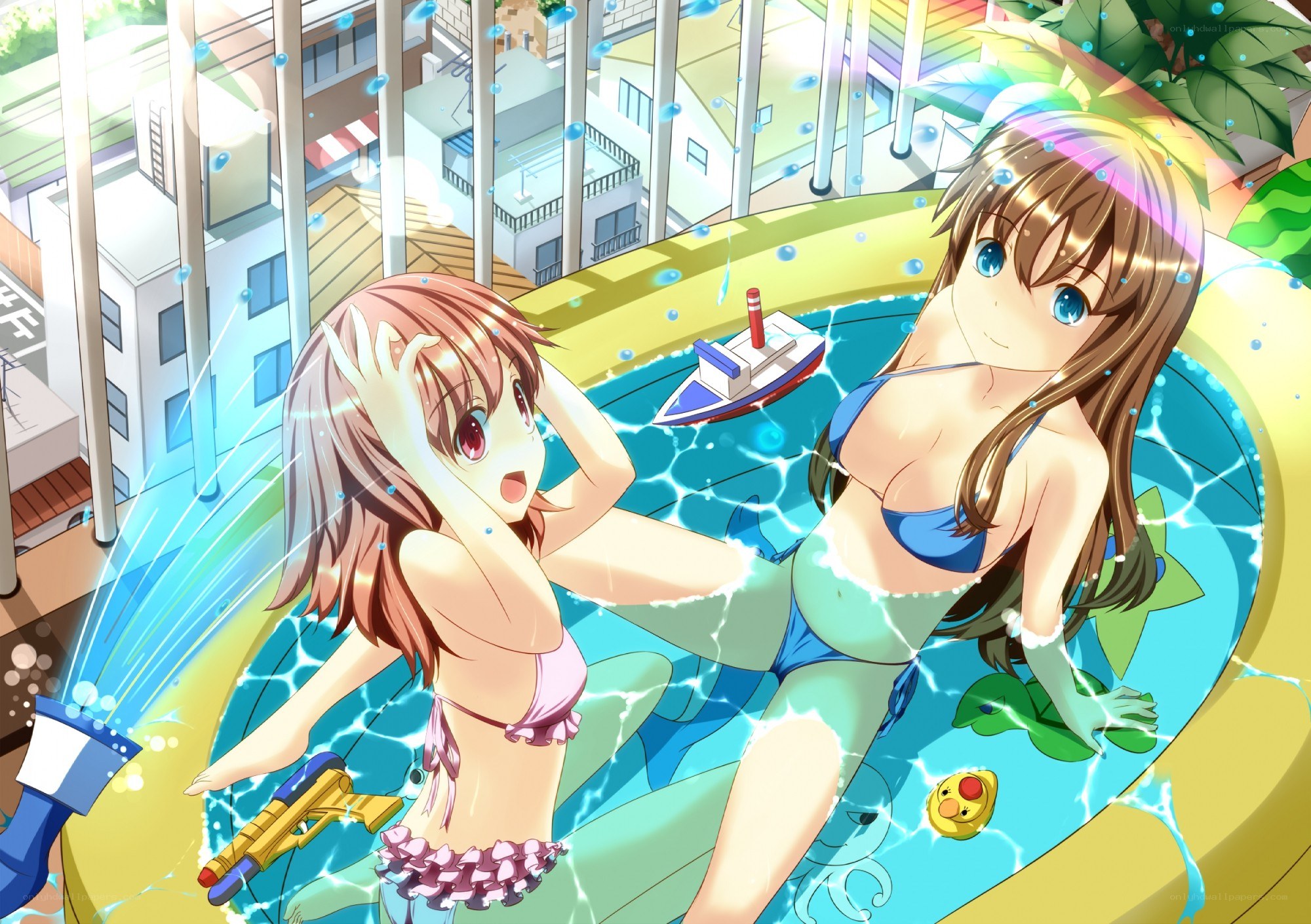 Anime girls in inflatable pool