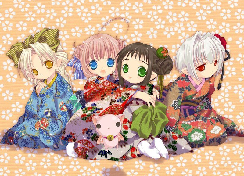 anime girls in kimonos