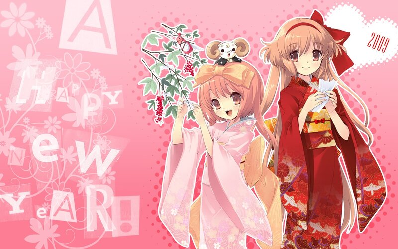 Anime girls in kimonos