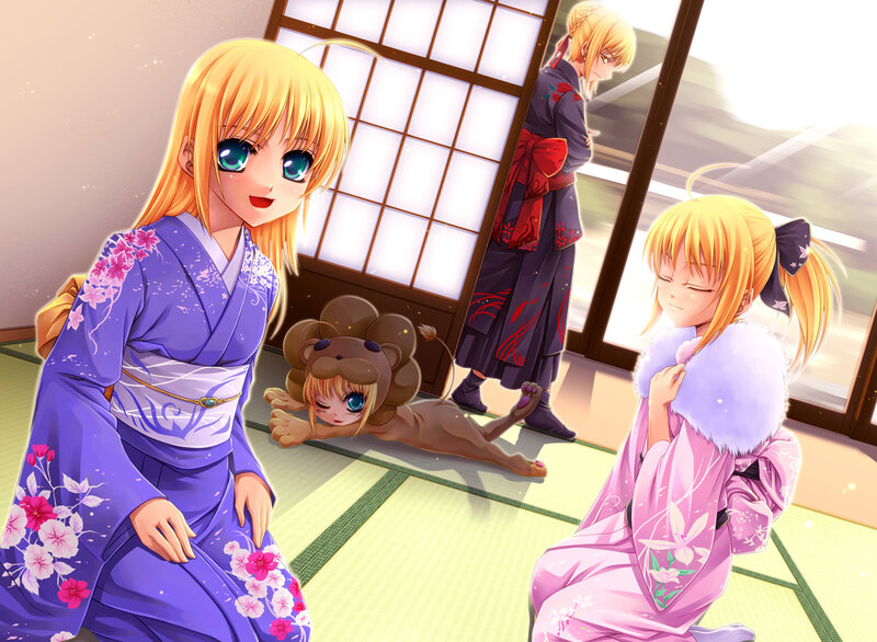 Anime girls in kimonos