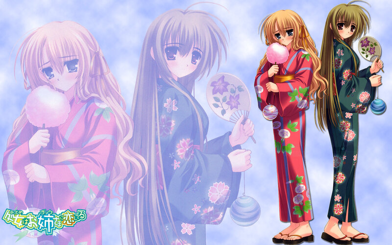 Anime girls in kimonos
