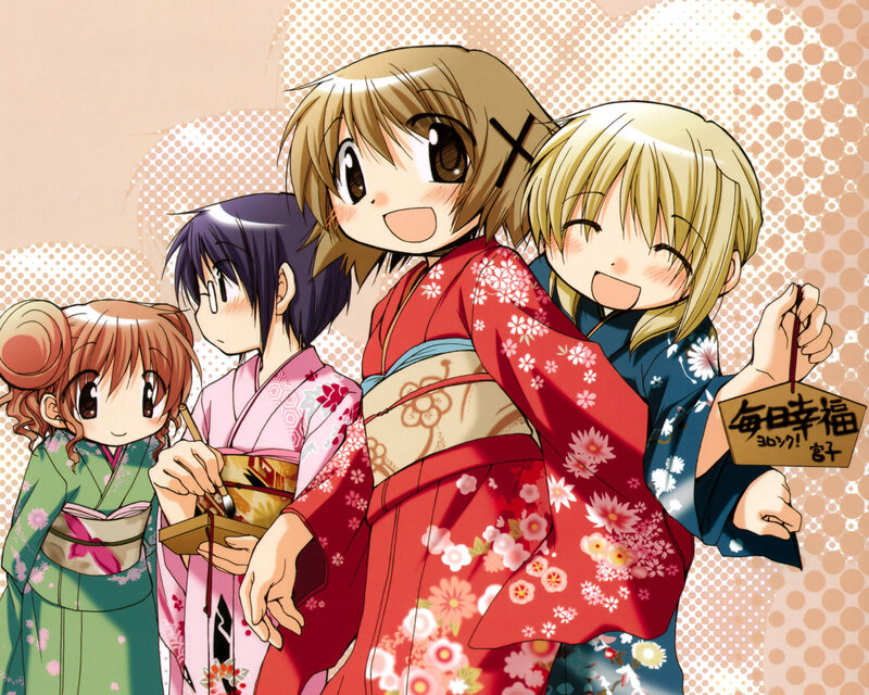 Anime girls in kimonos