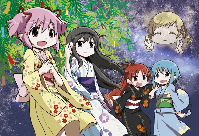 Anime girls in kimonos