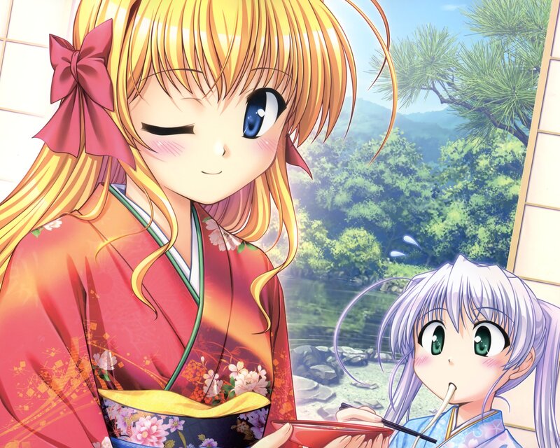 Anime girls in kimonos