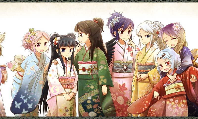 anime girls in kimonos
