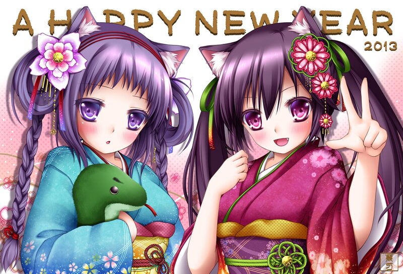Anime girls in kimonos