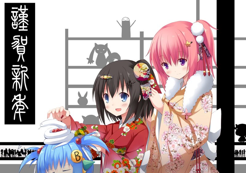 Anime girls in kimonos