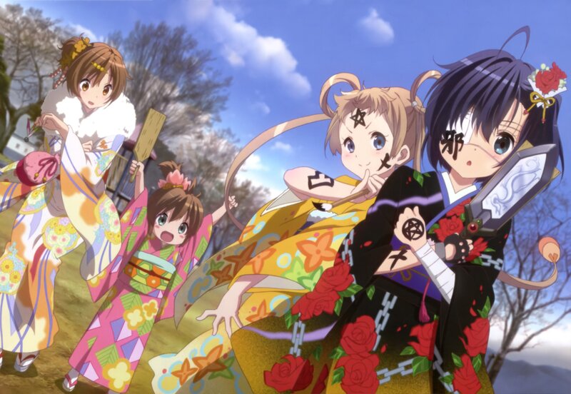 Anime girls in kimonos