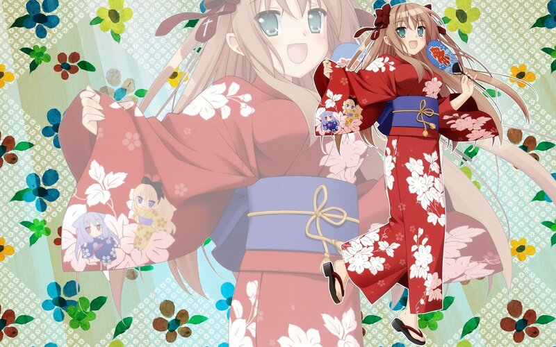 Anime girls in kimonos