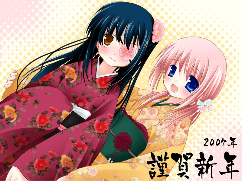 Anime girls in kimonos