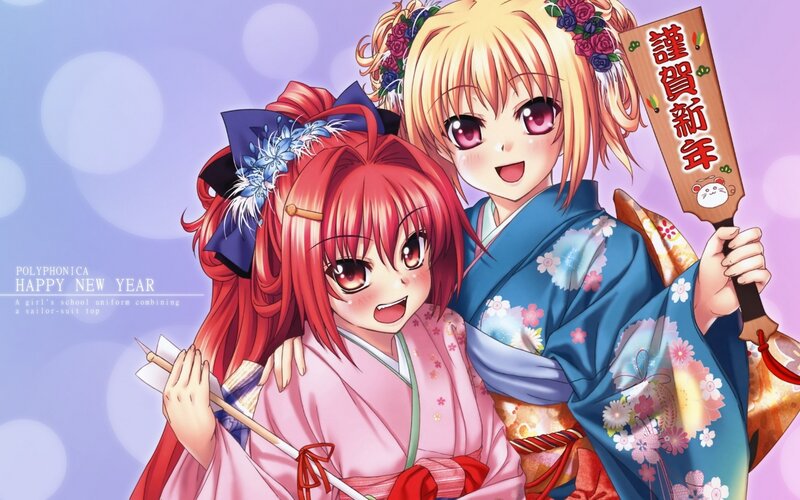 Anime girls in kimonos