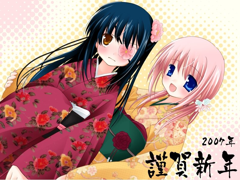 Anime girls in kimonos