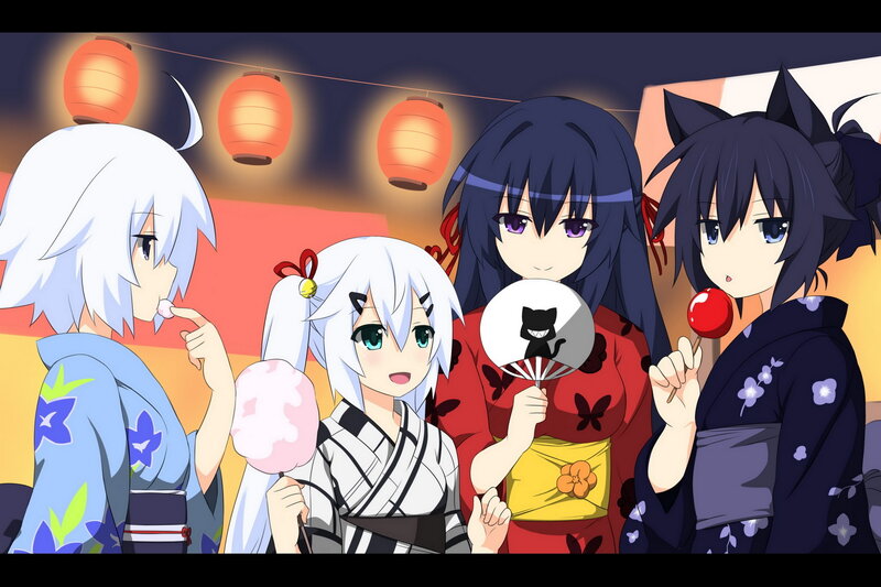 Anime Girls in Kimonos — Blue, Festive