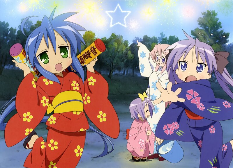 Anime Girls in Kimonos — Blue