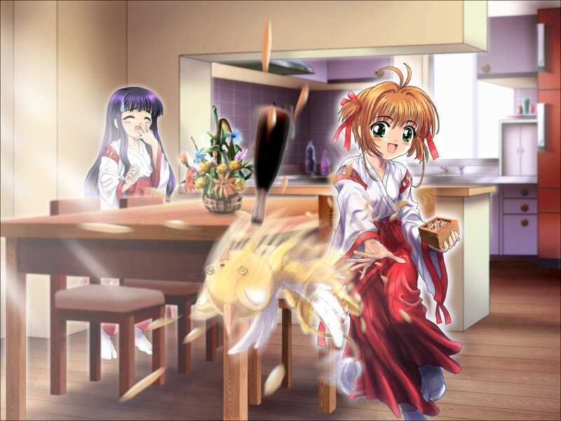 Anime girls in kitchen scene