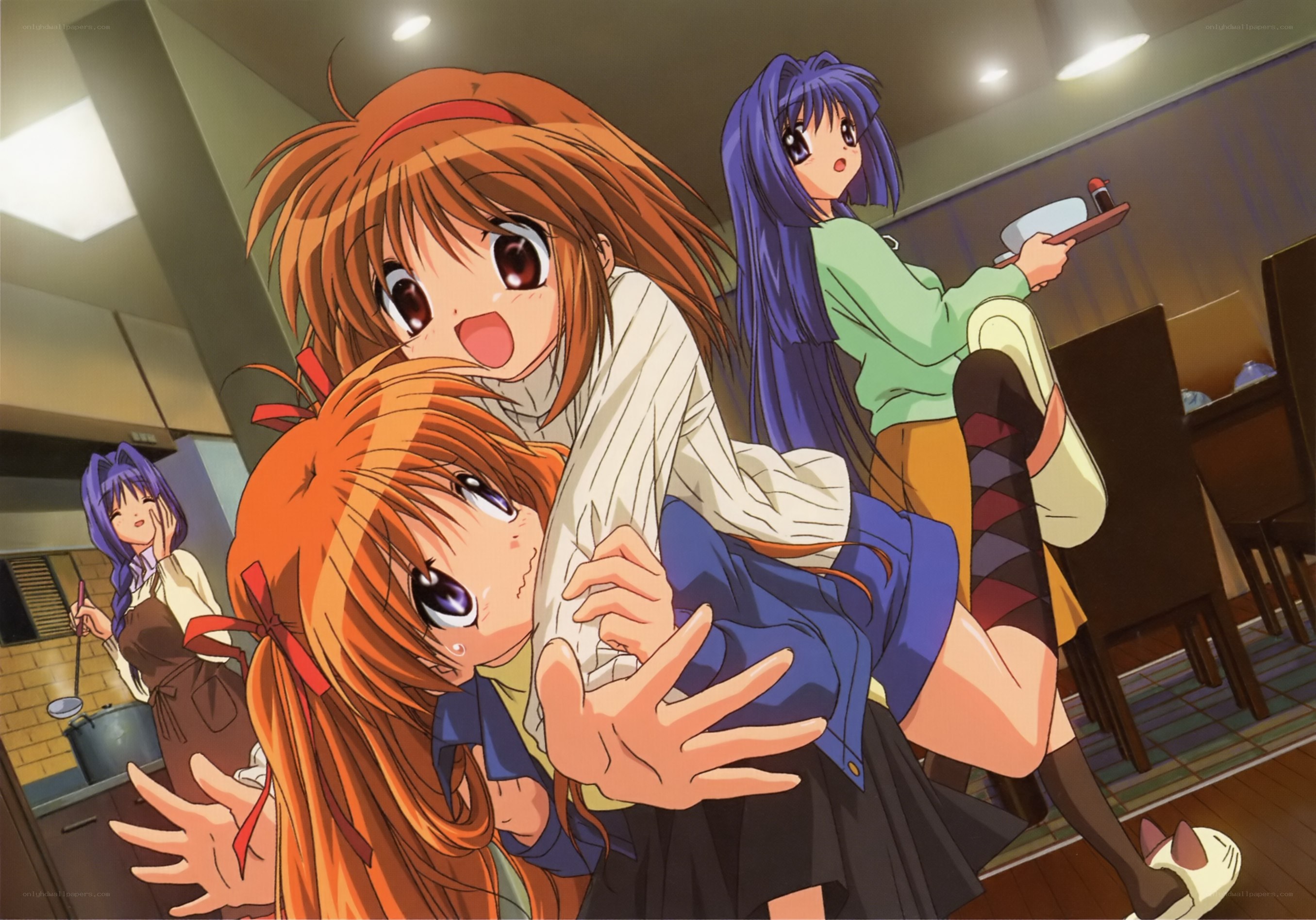 Anime girls in kitchen scene