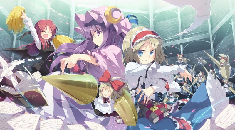 Anime Girls in Library — Purple, Chaotic
