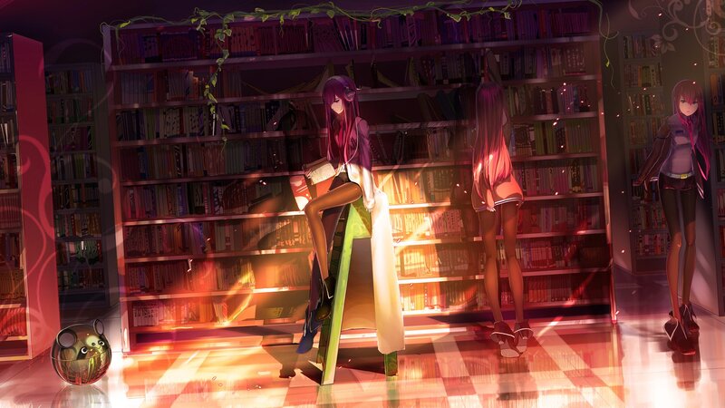 Anime Girls in Library — Purple, Dramatic