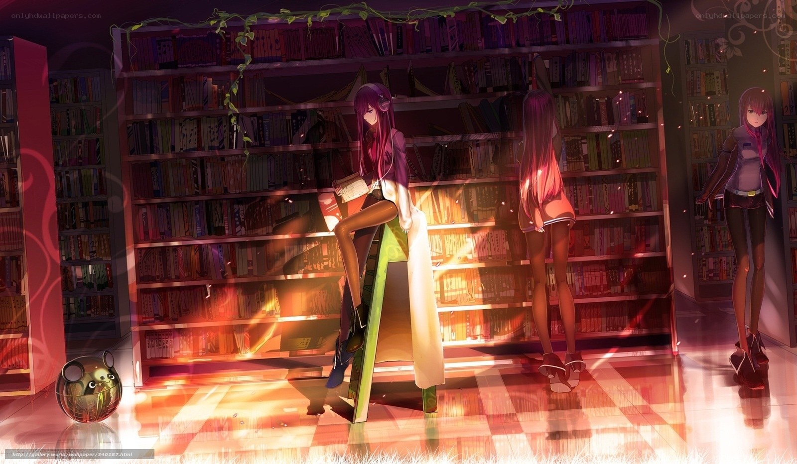 Anime girls in library
