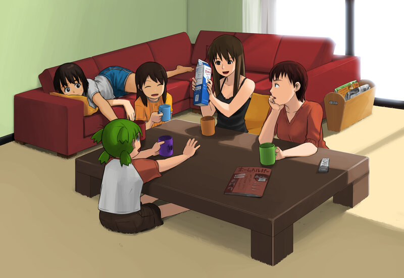 anime girls in living room