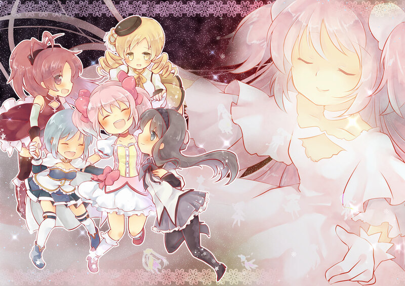 anime girls in magical scene
