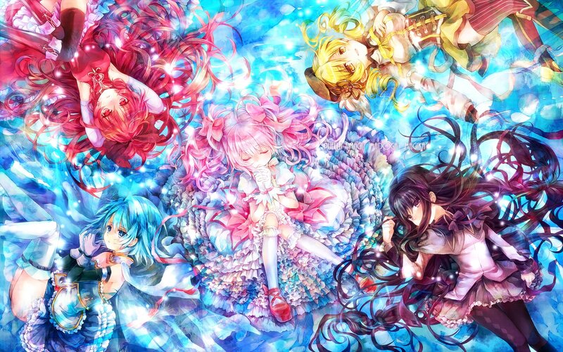 Anime girls in magical scene