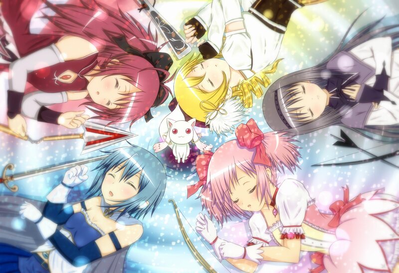 anime girls in magical scene