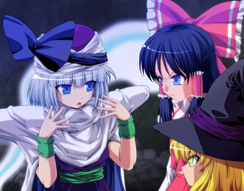 anime girls in magical scene