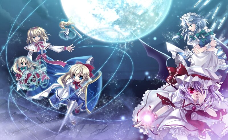 Anime Girls in Magical Scene — Blue