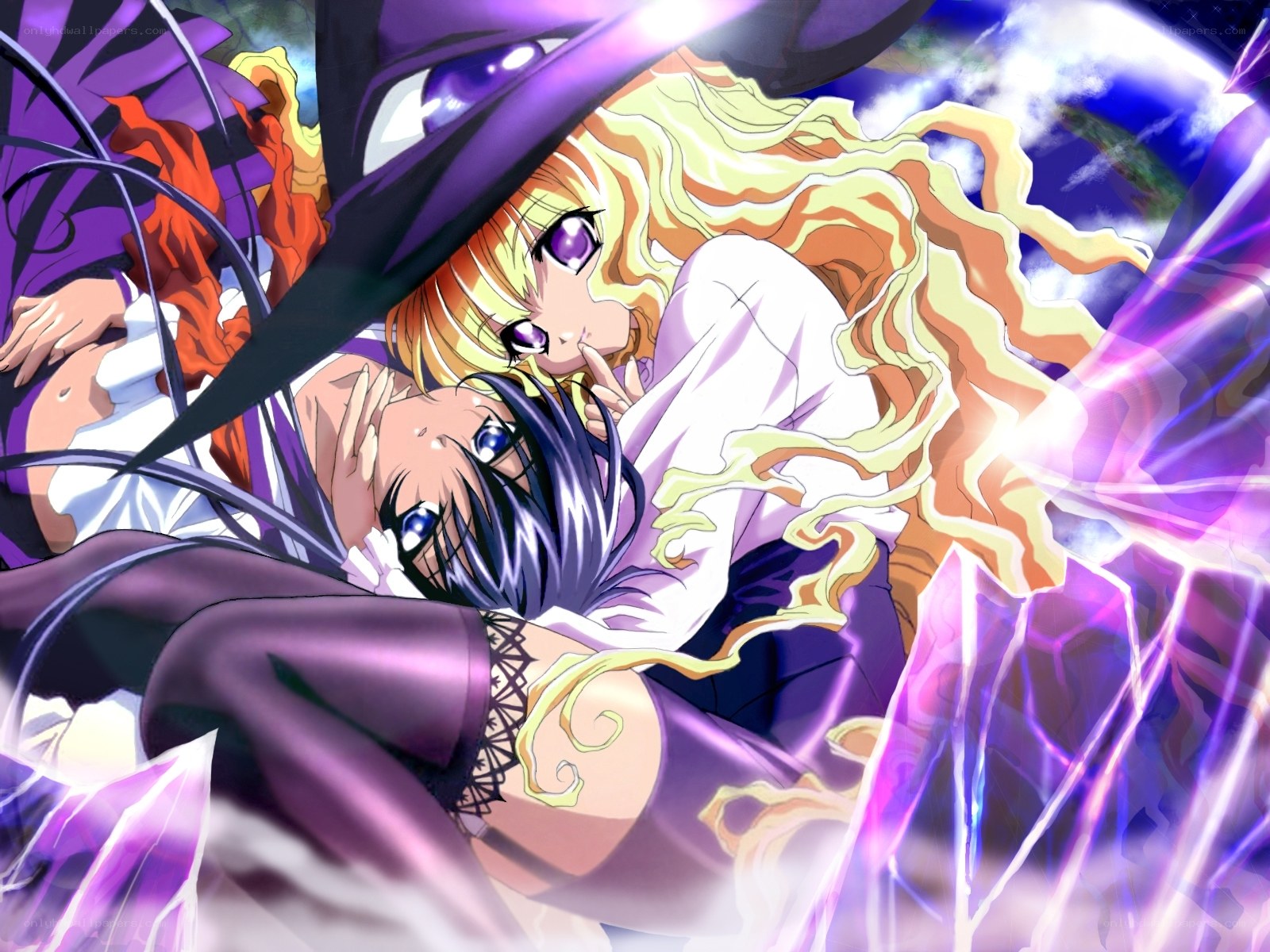 anime girls in magical scene