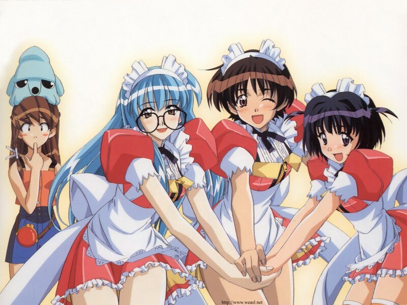 Anime Girls in Maid Outfits — Red, Cheerful