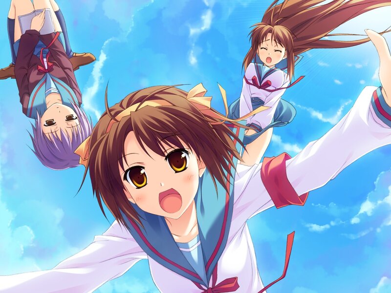 anime girls in mid-air