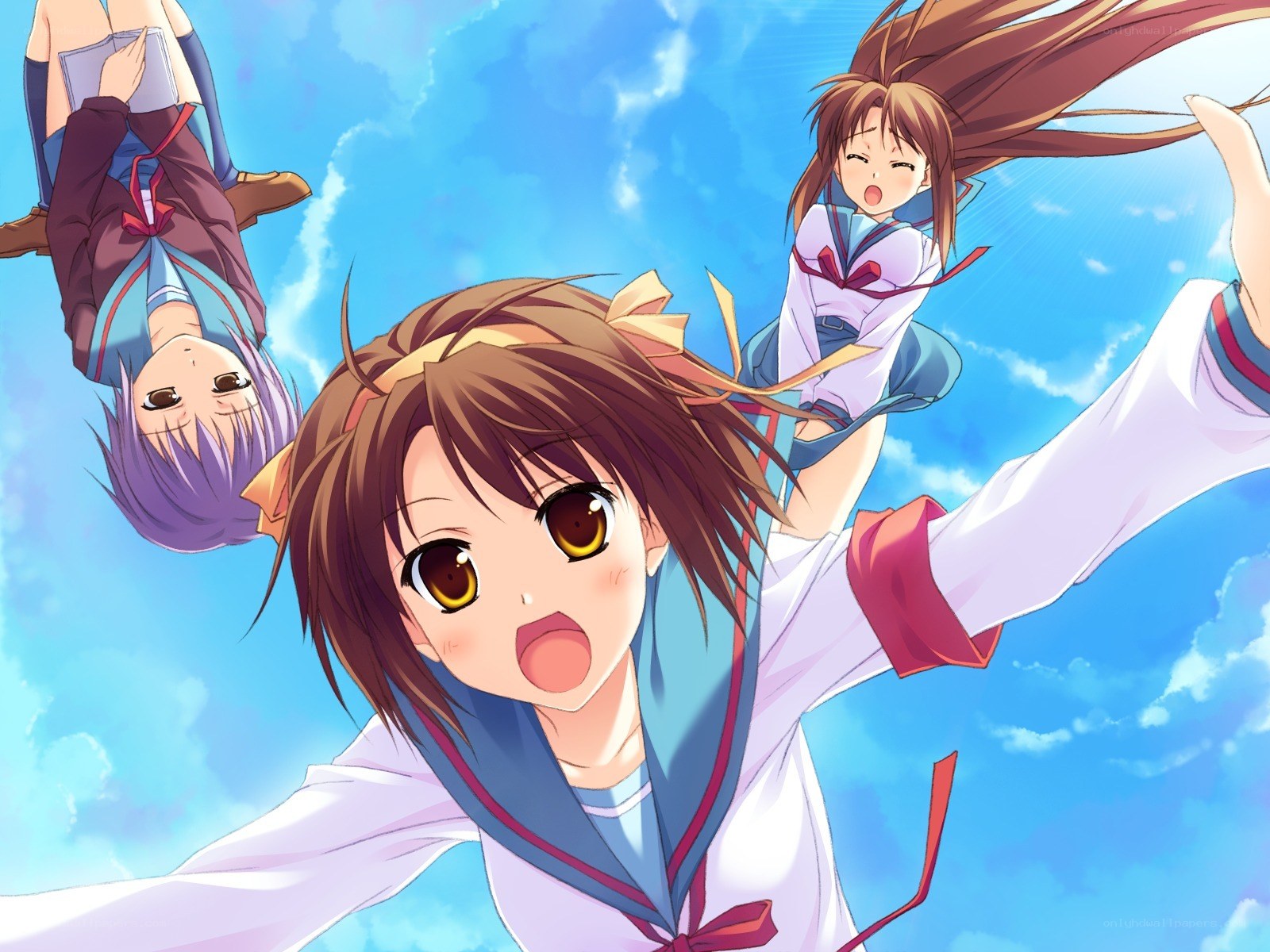 anime girls in mid-air