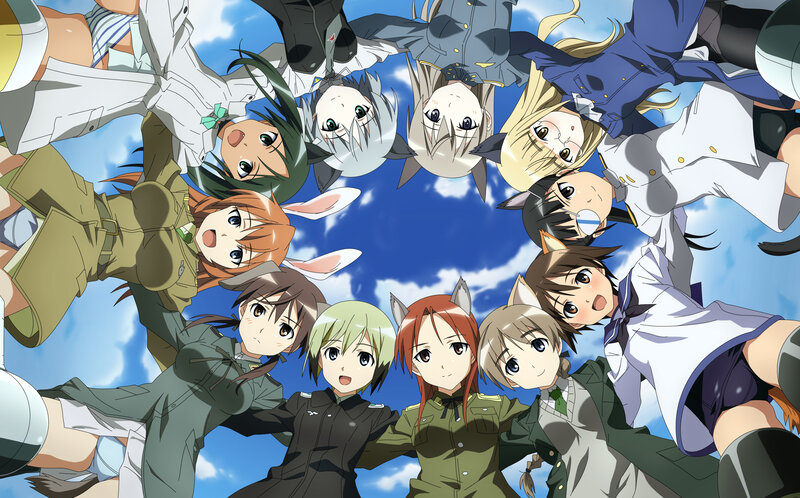 Anime Girls in Military Uniforms — Blue, Playful, Afternoon