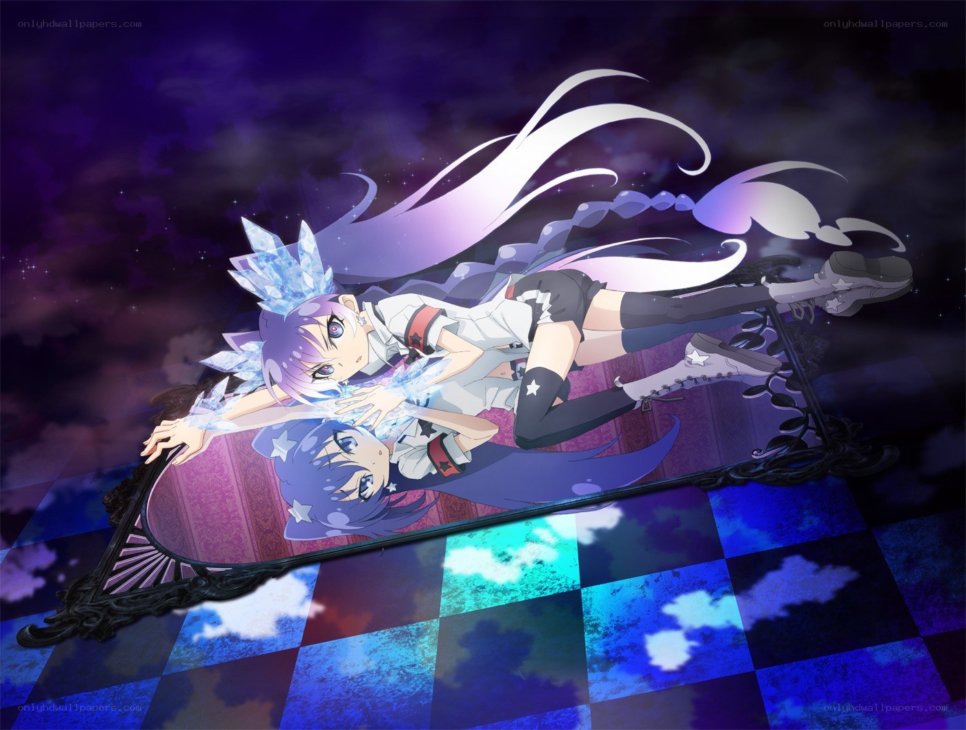 anime girls in mirror reflection