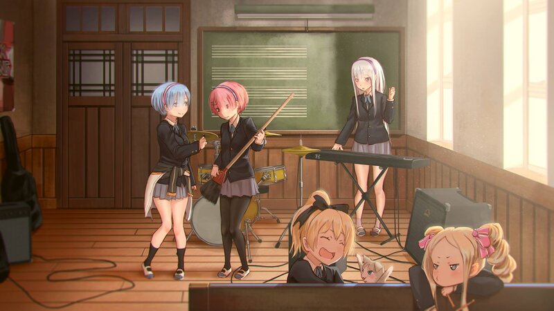 Anime Girls in Music Room — Brown, Calm