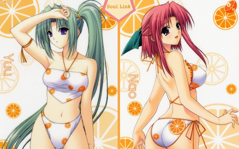 Anime girls in orange bikinis