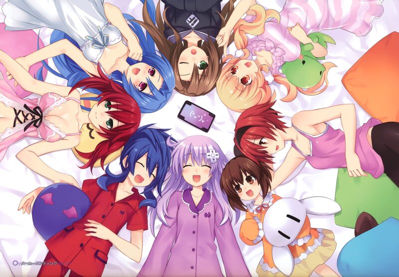 anime girls in pajamas on bed