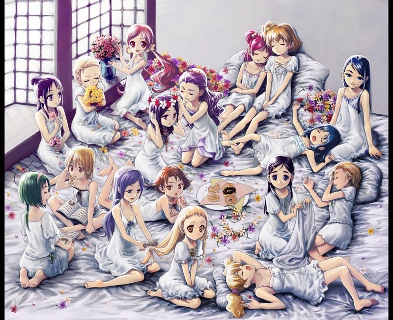 Anime Girls in Pajamas — White