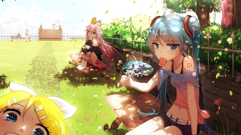 Anime Girls in Park — Green, Relaxed