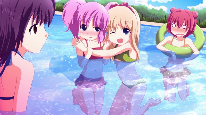 Anime Girls in Pool — Blue, Playful, Afternoon, Swimming Pool, Inflatable Ring
