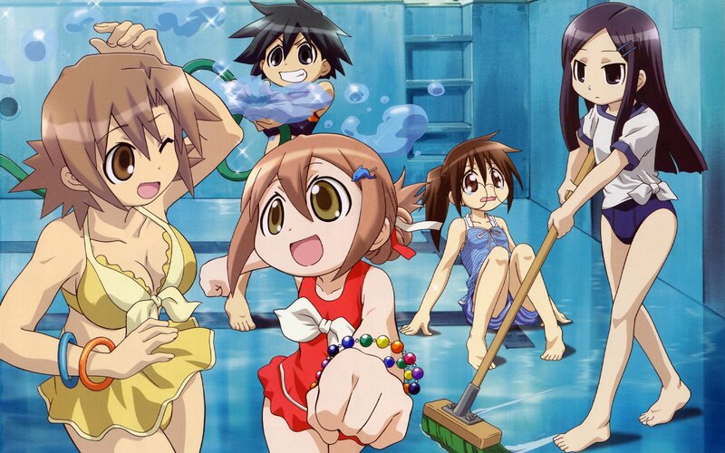 Anime Girls in Pool — Blue, Playful, Summer
